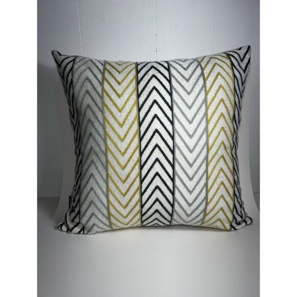 Set Of 2 Decorative Throw Pillow Cases Woven Canvas Quality Yellow Grey White - Picture 3 of 11